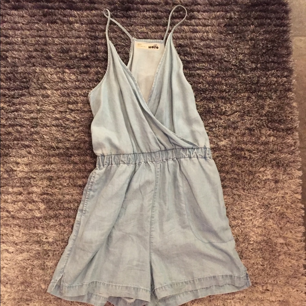 Top shop denim halter top romper